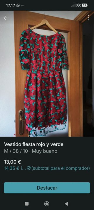 Vestido fiesta rojo y verde bordado