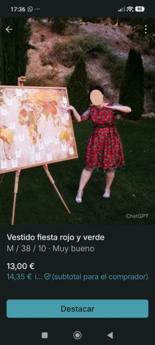 Vestido fiesta rojo y verde bordado