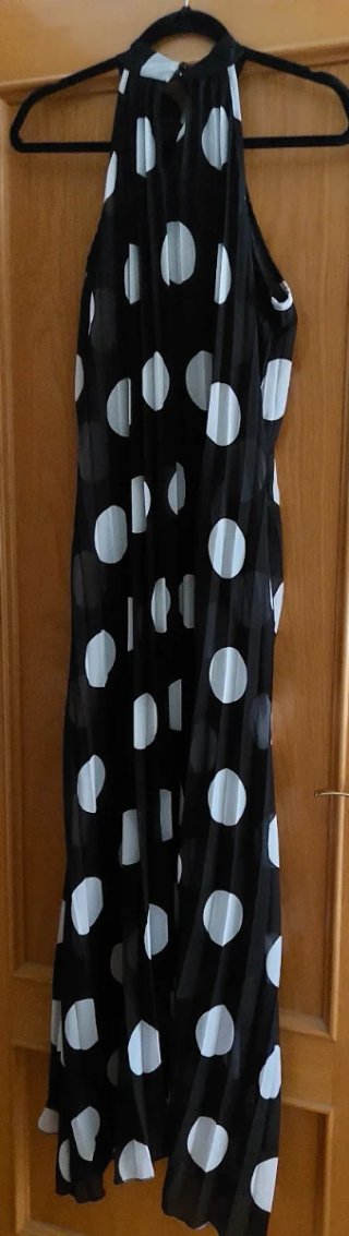 Vestido fiesta lunares negro y blanco T.XXL