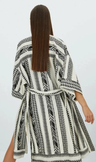 Kimono Algodón Estampado Blanco y Negro