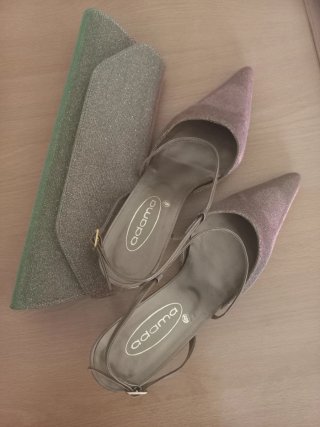 Conjunto fiesta/boda: zapatos y bolso irisados