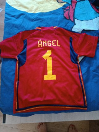 Equipación España Fútbol nombre de Ángel sin estre
