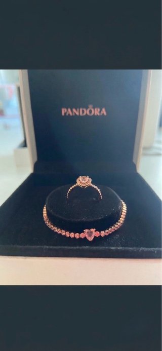 Conjunto Pandora Corazón Rosa Oro