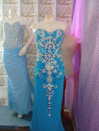 Vestido de fiesta Luss Barahona azul y plata
