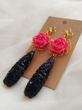 Pendientes Flamenca/Fiesta Rosa y Negro