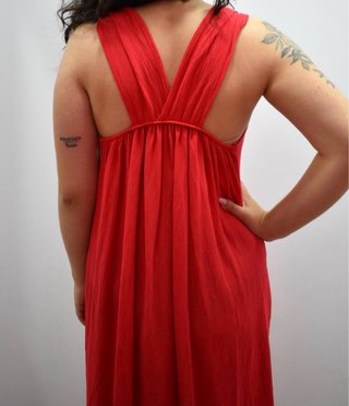 Vestido rojo largo + collar+ pendientes