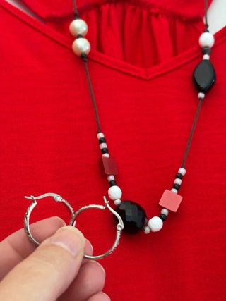 Vestido rojo largo + collar+ pendientes