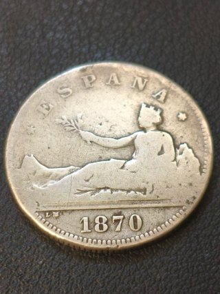 Moneda 2 Pesetas 1870 de plata.