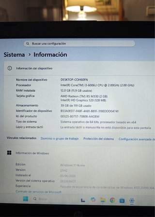 Portátil pc HP - i3, 12GB RAM, 128GB SSD, R5 M330