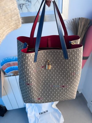 Bolso Tote Carolina Herrera CH Beige y Rojo