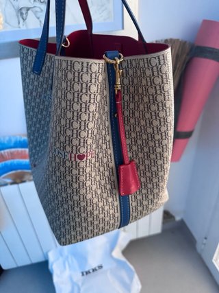 Bolso Tote Carolina Herrera CH Beige y Rojo
