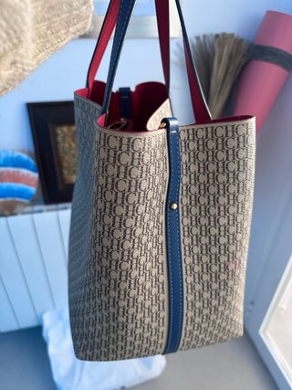 Bolso Tote Carolina Herrera CH Beige y Rojo