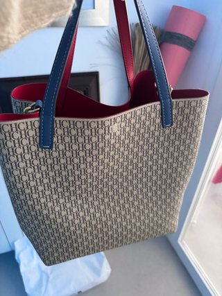 Bolso Tote Carolina Herrera CH Beige y Rojo