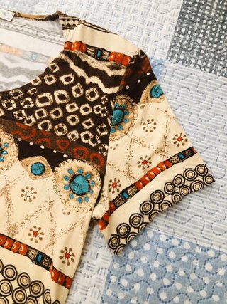Blusa manga corta Tresor marrón/turquesa XL