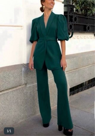 Conjunto verde blazer y pantalón