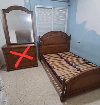 Cama madera 190x140 con somier y espejo