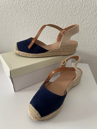 Zapatillas esparto cuña baja azul marino talla 40