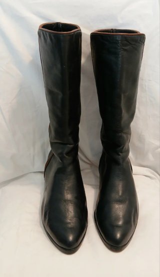 Stivali donna pelle nero righe marrone