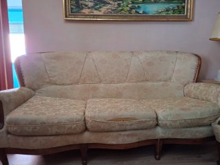 Set di 2 divani classici in tessuto beige e legno
