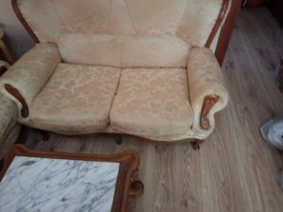 Set di 2 divani classici in tessuto beige e legno