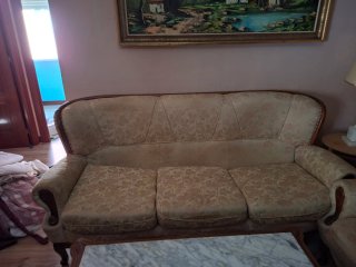 Set di 2 divani classici in tessuto beige e legno