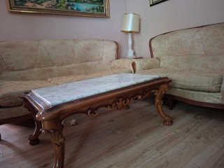 Set di 2 divani classici in tessuto beige e legno