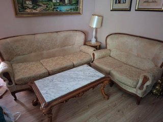 Set di 2 divani classici in tessuto beige e legno