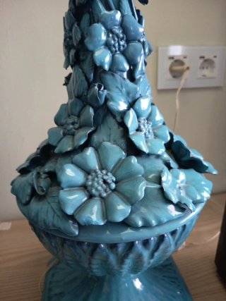 Lámpara Grande Manises Cerámica Flores Azul