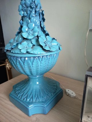 Lámpara Grande Manises Cerámica Flores Azul