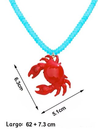 Collar acrílico azul con colgante de cangrejo rojo