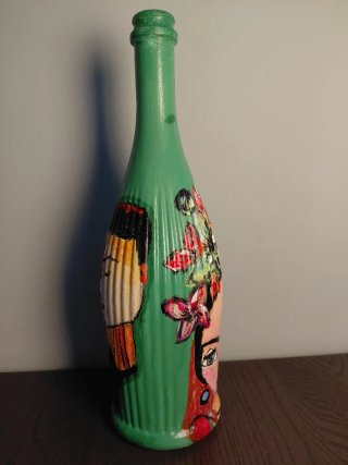 Bottiglia decorata stile Frida Kahlo
