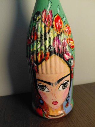 Bottiglia decorata stile Frida Kahlo