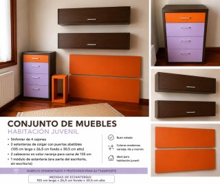 Conjunto Muebles Habitación Juvenil Naranja Lila