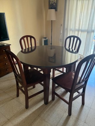 Mesa comedor redonda cristal + 4 sillas