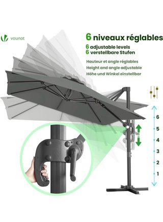 Parasol Excéntrico Cuadrado 3x3M Beige Oscuro
