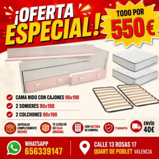 Cama nido con cajones 90x190