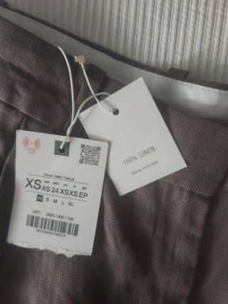 Pantalón Zara Lino 100 % Mujer Marrón Talla XS