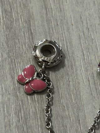 Charm 925 Argento Farfalla Fiore Catena Sicurezza