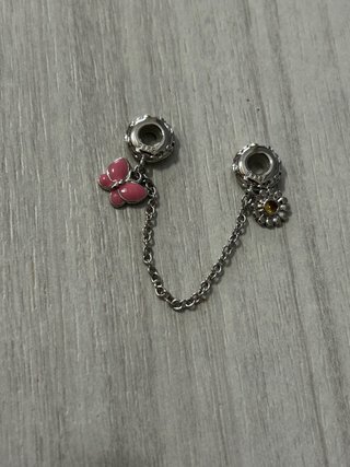 Charm 925 Argento Farfalla Fiore Catena Sicurezza