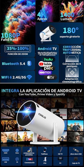 Proyector Portátil COOLID 1080p WiFi 6