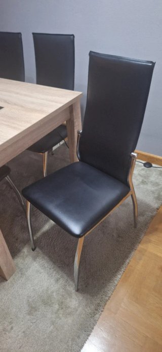 6 Sillas Salón Polipiel Negro y Acero