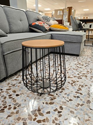 Mesa auxiliar redonda madera y metal