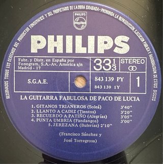 PACO DE LUCIA VINILO LP LA FABULOSA GUITARRA 1977