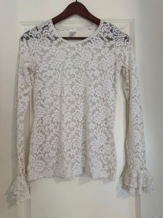 Camisa de encaje blanco manga larga