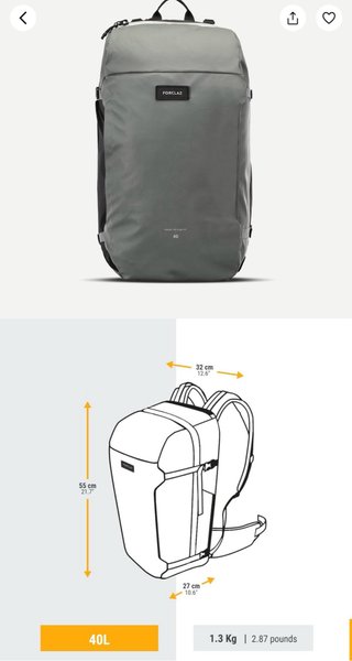 Mochila de viaje Forclaz trabel 500 gris y negra