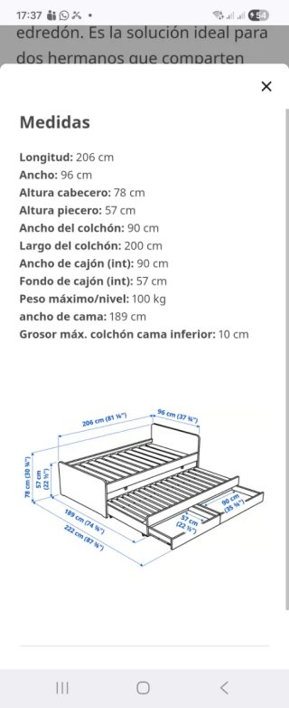 Cama nido 90cm Ikea con cajones. Colchones incluid