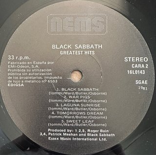 BLACK SABBATH VINILO LP GRANDES EXITOS ORIGINAL 81