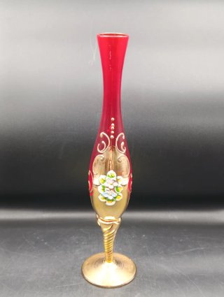 Florero Violetero Cristal Murano Dorado Rojo