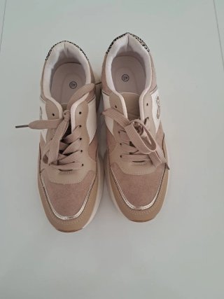 Zapatillas deportivas mujer beige y blanco