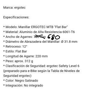 Manubrio MTB Ergotec Nero